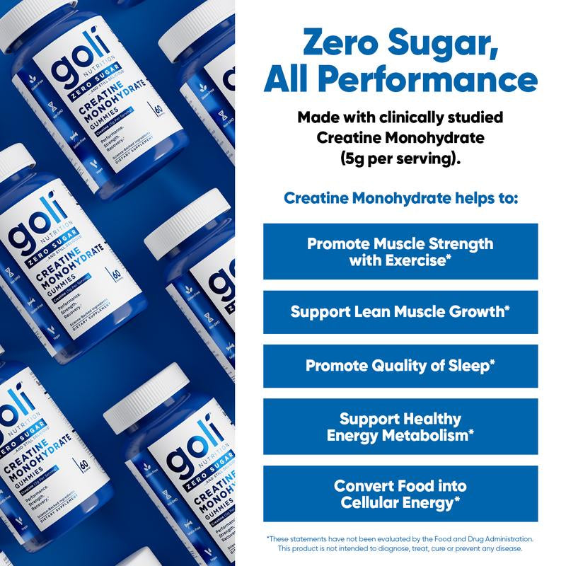 Goli Zero Sugar Creatine Gummies - Keto-Friendly, Rich in Fiber, No Sugar Alcohols, No Artificial Sweeteners, Gluten-Free, Vegan, Non-Gmo, and Gelatin-Free