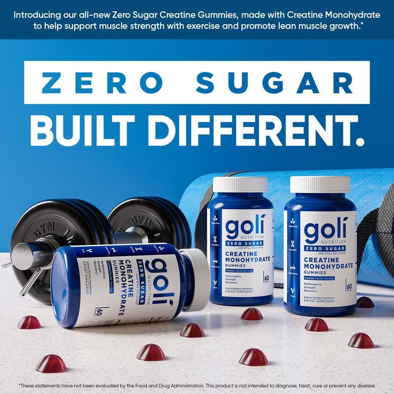 Goli Zero Sugar Creatine Gummies - Keto-Friendly, Rich in Fiber, No Sugar Alcohols, No Artificial Sweeteners, Gluten-Free, Vegan, Non-Gmo, and Gelatin-Free