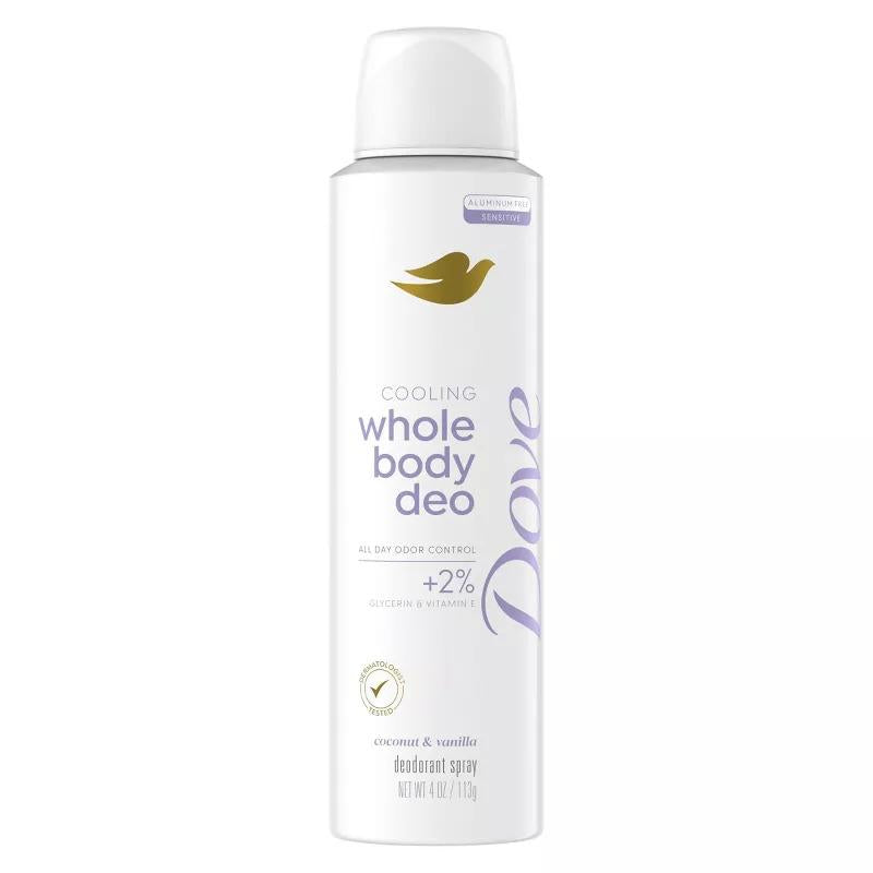 Dove Beauty Whole Body Aluminum Free Invisible Deodorant Spray - Coconut & Vanilla - 4Oz